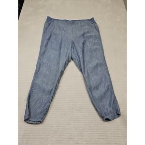 J Jill Pants Womens XL Love Linen Blue 100% Linen Stretch Waist